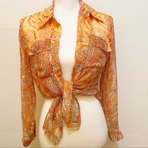 I.N.C Sheer Paisley Button-Down Blouse